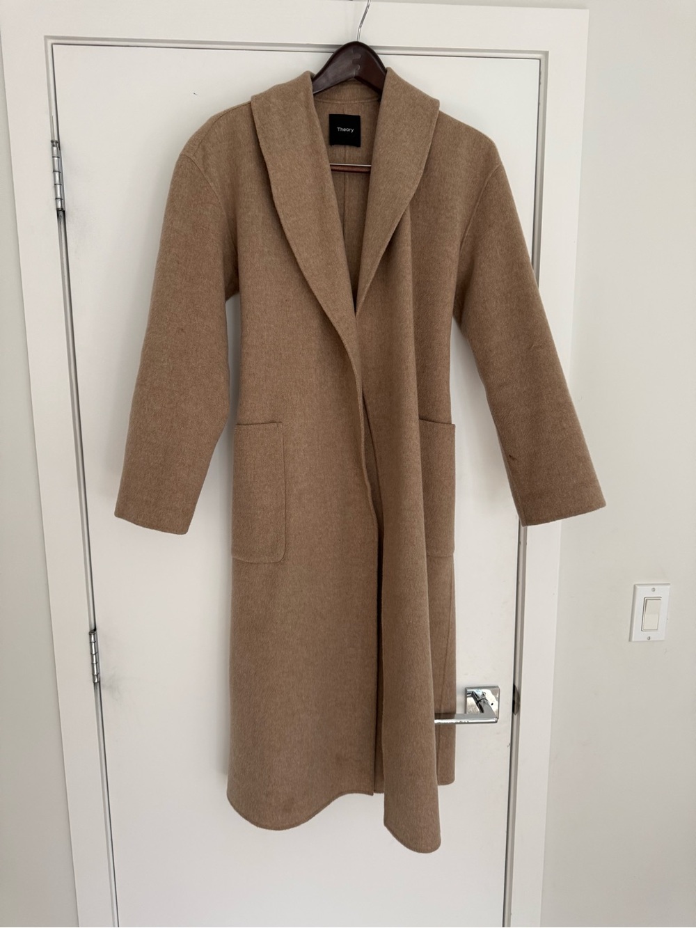 Theory Camel Shawl-Collar Wool-Blend Long Coat